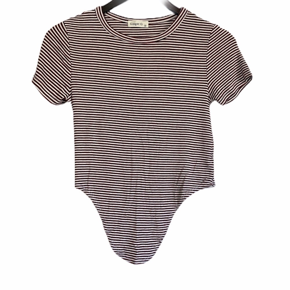 GINGER G Striped Front Tie Ribbed Tee M